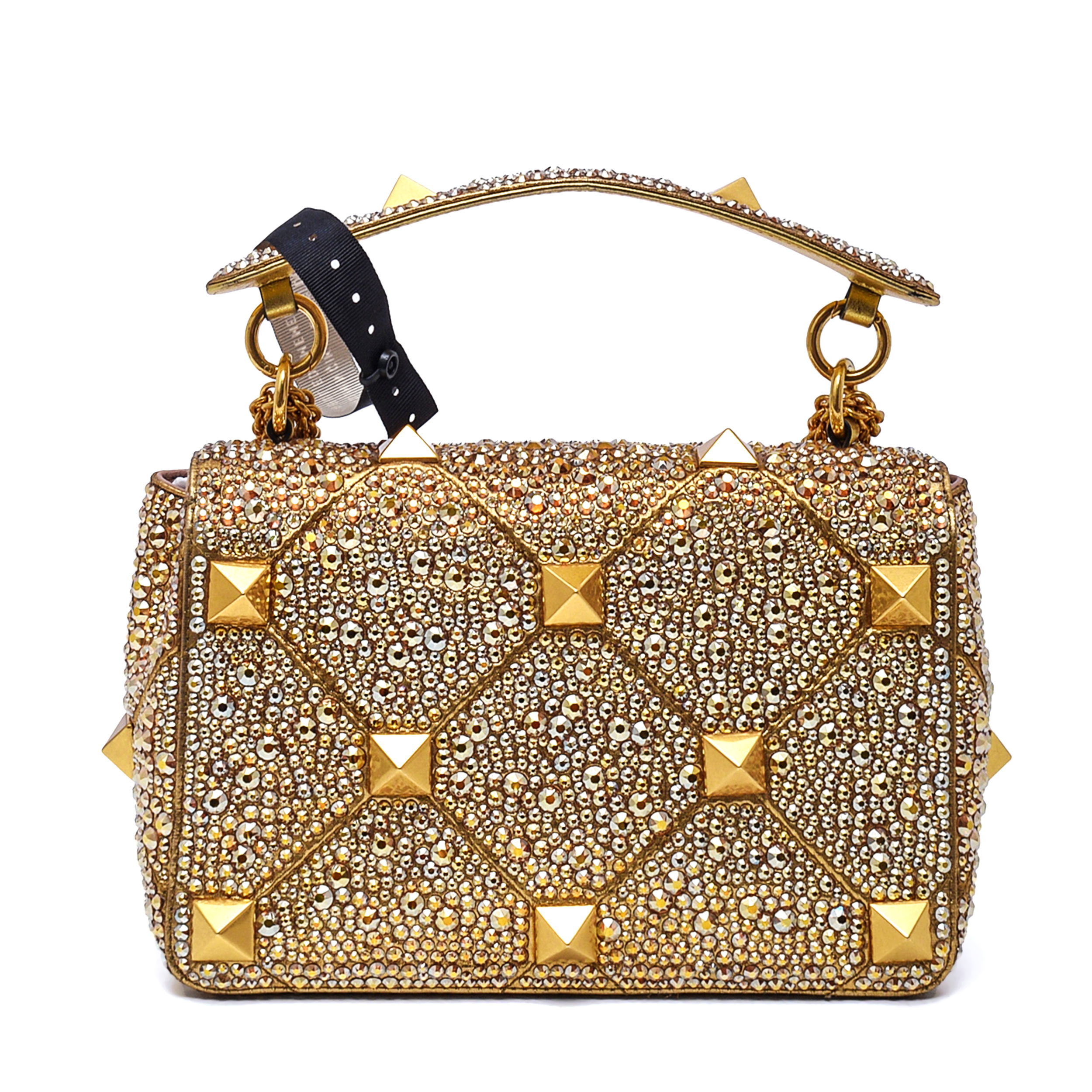 Valentino - Gold Garavani Roman Stud Rhinestone Crystal  Medium Shoulder Bag